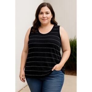 2/$30 CJ Banks Women’s Sleeveless Knit Tank Top 2X Black Striped Texture